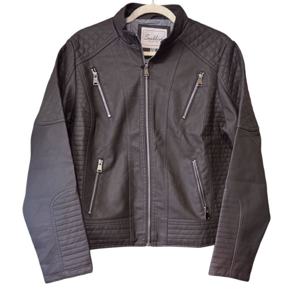 Charcoal Gray Faux Leather Zip Up Mock Neck Jacket XL NWT - Snobbish - Picture 7 of 16